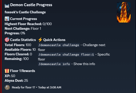 Equipment management interface - Command /demoncastle