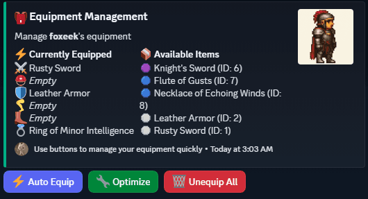 Equipment management interface - Command /equip