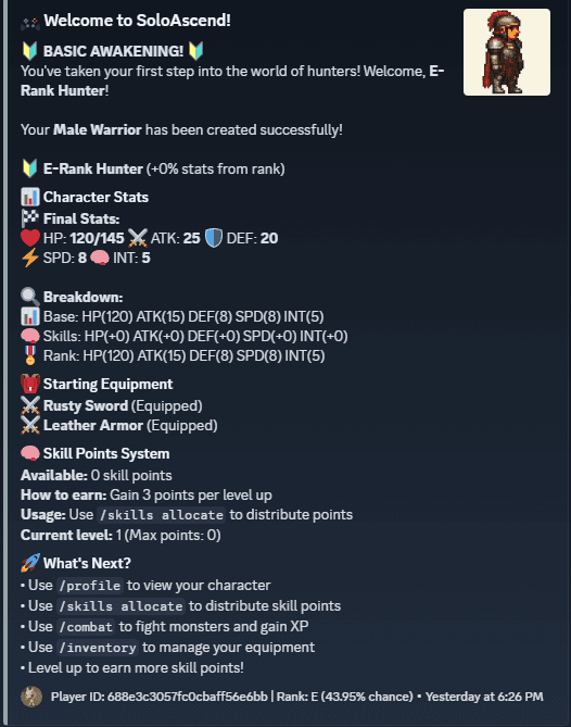 Character creation interface - Command /gamestart