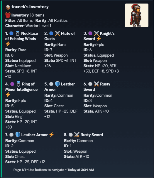 Character creation interface - Command /inventory