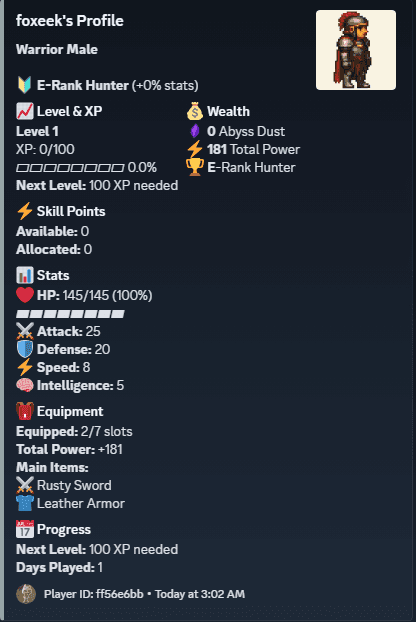 Character creation interface - Command /profile